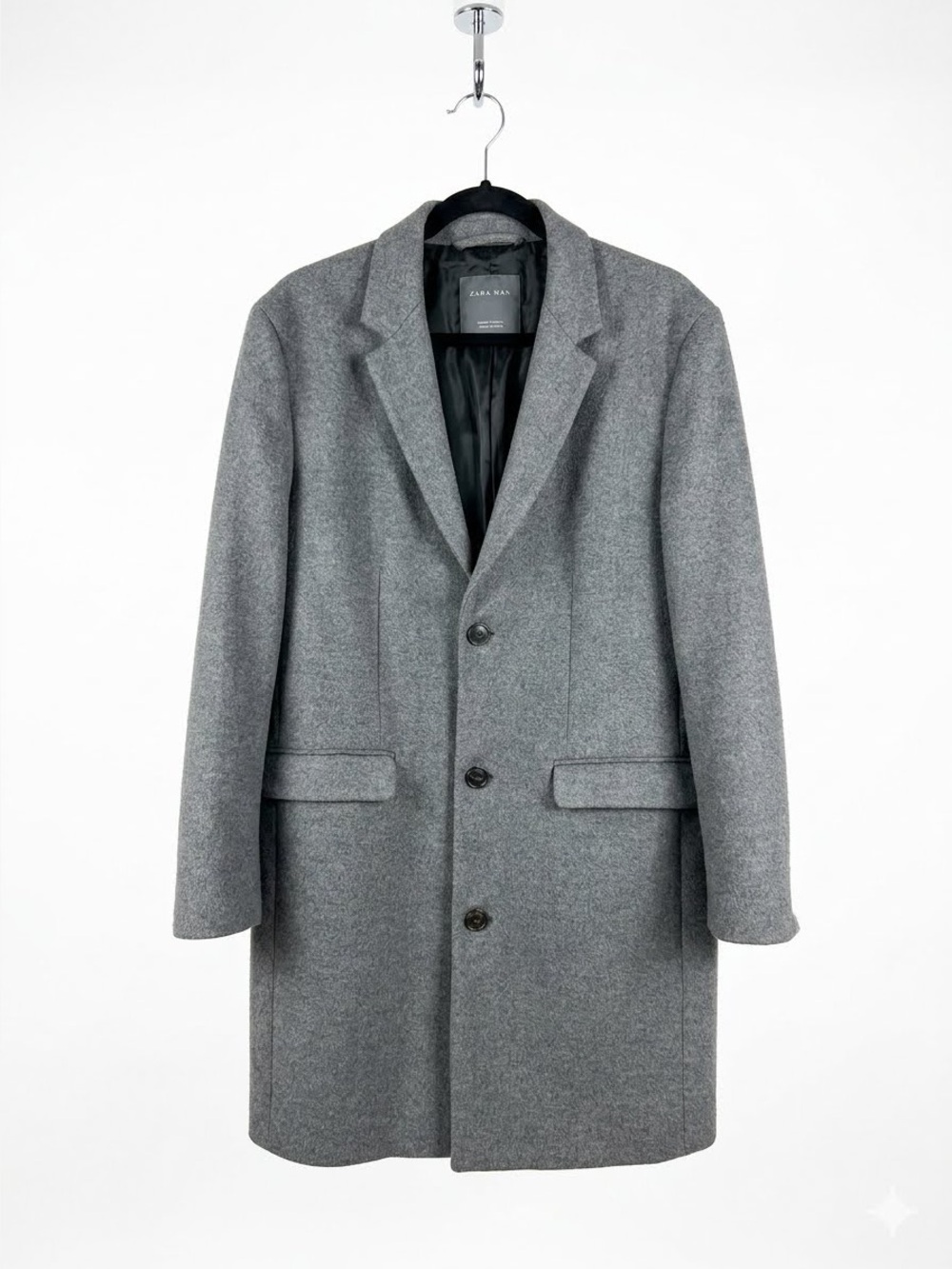 Zara Man Classic Grey Overcoat - Single Breasted Top Coat - Size XL